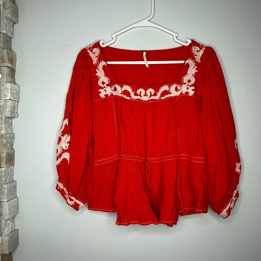 Free People Serenade Embroidered Blouse – Size Small